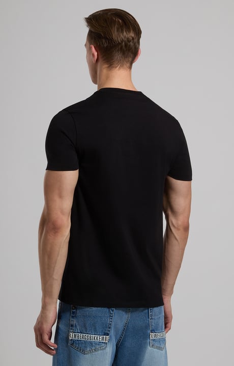 Slim fit men’s T-shirt with reflective print, BLACK Slim fit men’s T-shirt with reflective print, BLACK, hi-res-1