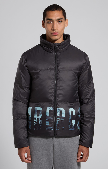 Piumino da uomo in nylon nero stampato, BLACK, hi-res-1