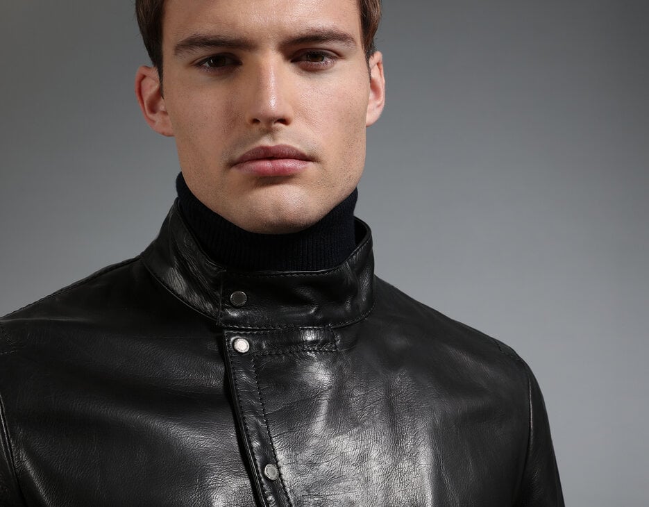 Men's black leather jacket, BLACK Men's black leather jacket, BLACK, hi-res-1