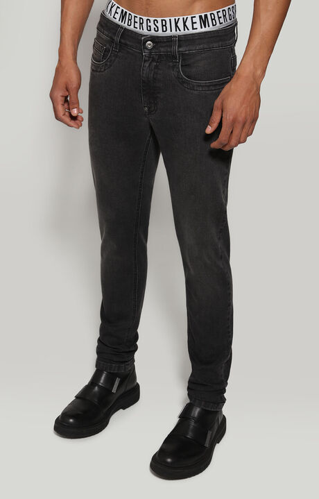 Men's slim fit jeans with printed pocket, BLACK DENIM, hi-res-1