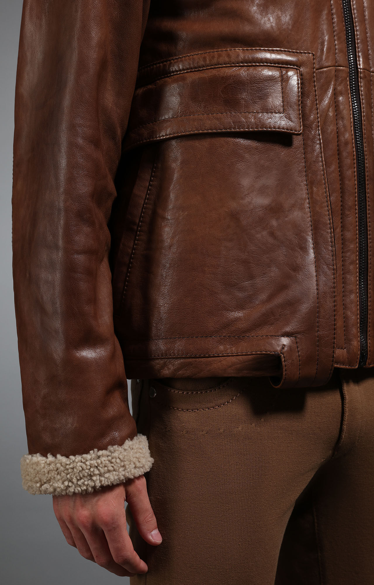 Brown Men's leather zip front jacket | Bikkembergs