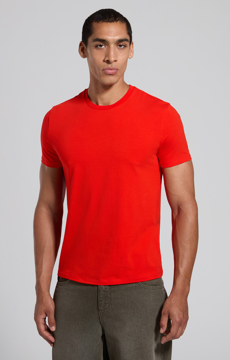 Men's red slim fit stretch jersey T-shirt, FIERY RED, hi-res-1