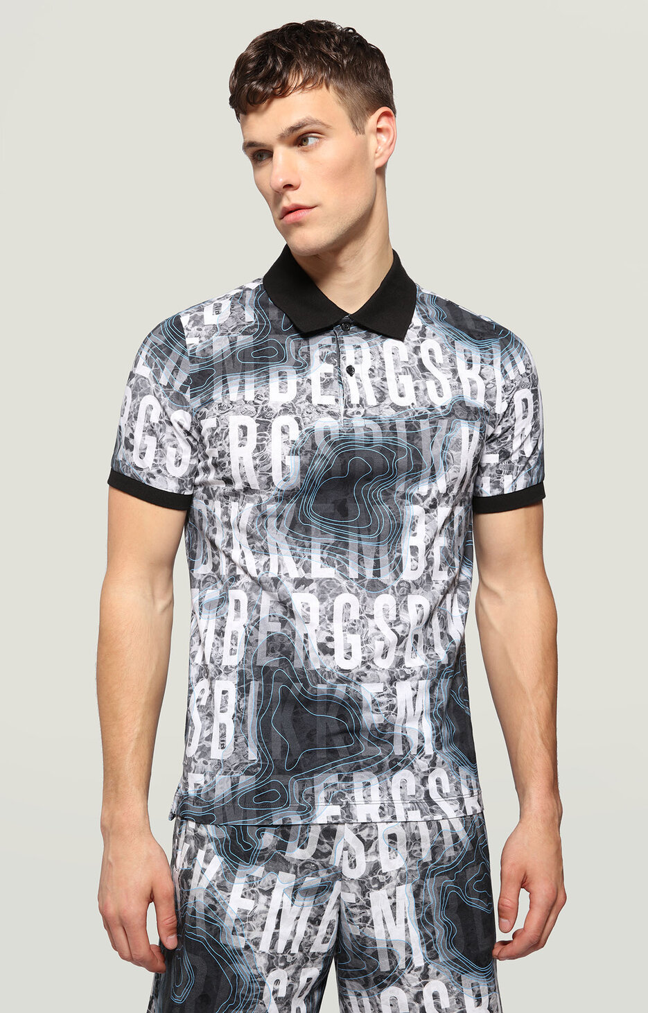 Men's polo shirt with water map, WATERMAP GREY Men's polo shirt with water map, WATERMAP GREY, hi-res-1
