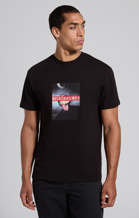Men's black cotton T-shirt with photographic print, BLACK, hi-res-1