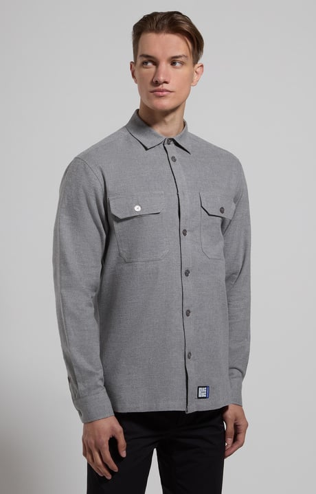 Overshirt in flannel for men, GREY MELANGE MID/LIGH, hi-res-1