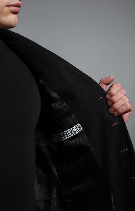 Giacca militare uomo in lana e pelle nera, BLACK, hi-res-1