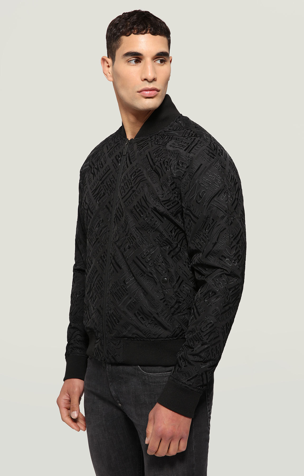 black embroidered bomber jacket