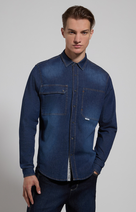Men’s denim shirt, L3 BLUE DENIM, hi-res-1