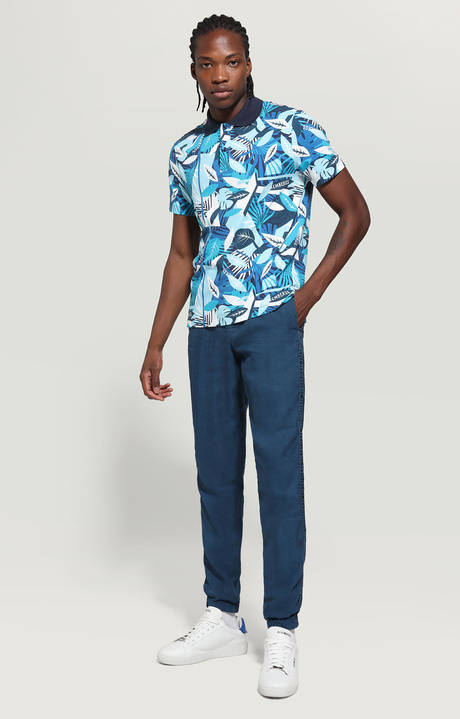 Men's polo shirt - tropical print, TROPICAL BLUE, hi-res-1