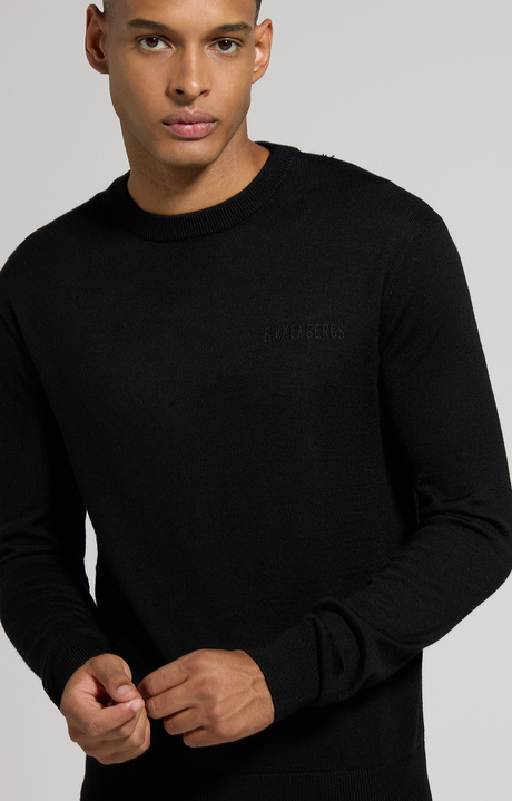Men's slim fit wool pullover, BLACK, hi-res-1