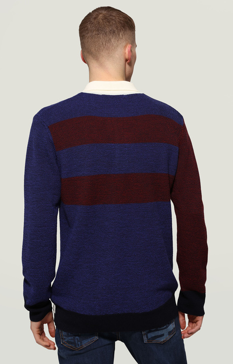 Polo sweater in blended wool, NAVY BLUE/RUMBA RED/VANILLA ICE, hi-res-1