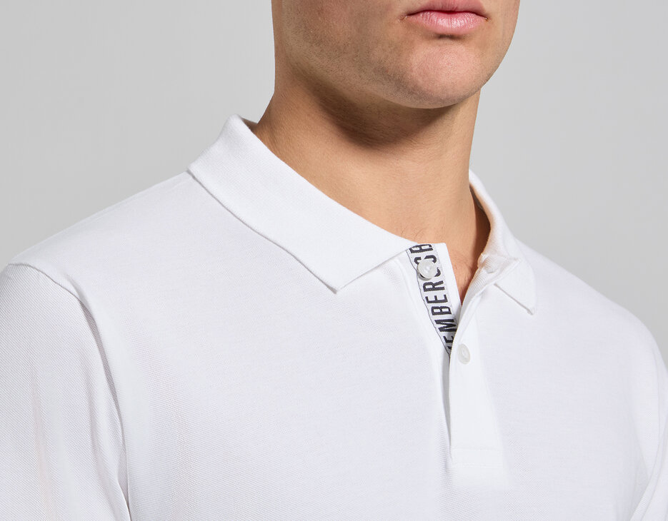 Men's polo with logo tape detail, WHITE, hi-res-1