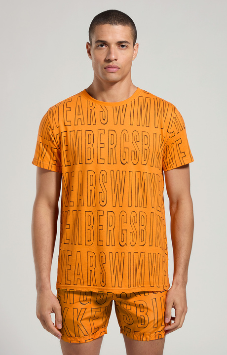 Men's pencil print beachwear T-shirt, ORANGE, hi-res-1