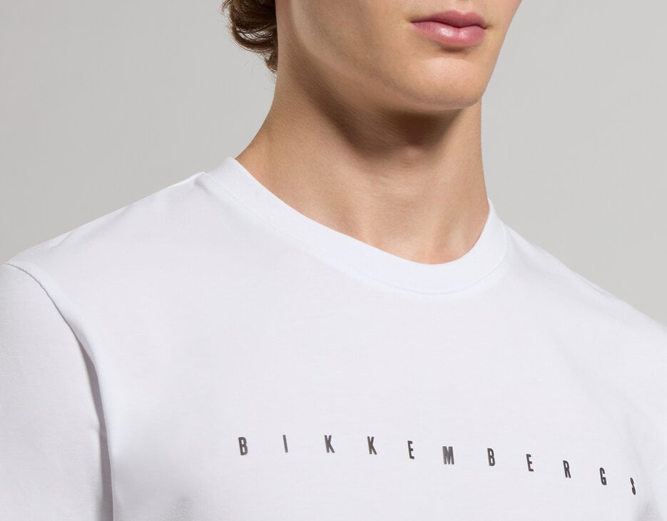 Slim fit men’s T-shirt with reflective print, WHITE Slim fit men’s T-shirt with reflective print, WHITE, hi-res-1