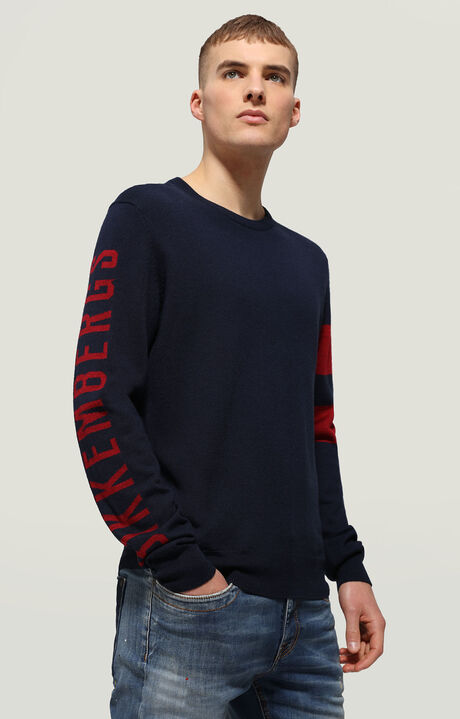 Men's pullover with contrast details, NAVY/RED, hi-res-1
