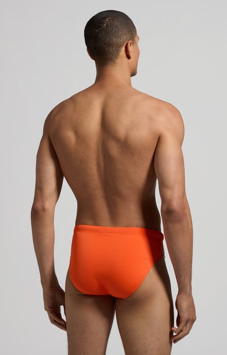 Men's swim briefs - tape on side, ORANGE Men's swim briefs - tape on side, ORANGE, hi-res-1