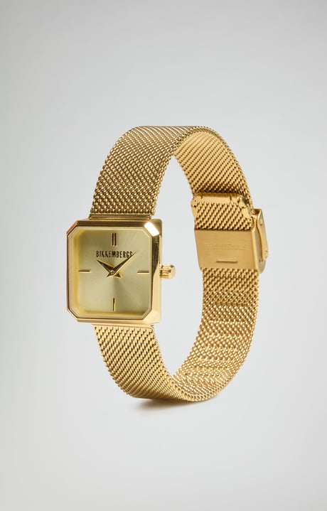 Watch with mesh steel band, GOLD/GOLD Watch with mesh steel band, GOLD/GOLD, hi-res-1