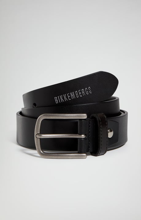 Men's leather belt, BLACK Men's leather belt, BLACK, hi-res-1