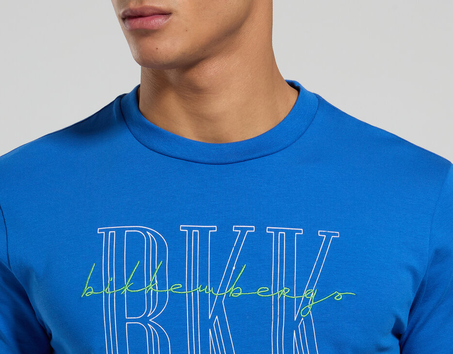 Slim fit men's T-shirt with BKK print, MAZARINE BLUE Slim fit men's T-shirt with BKK print, MAZARINE BLUE, hi-res-1