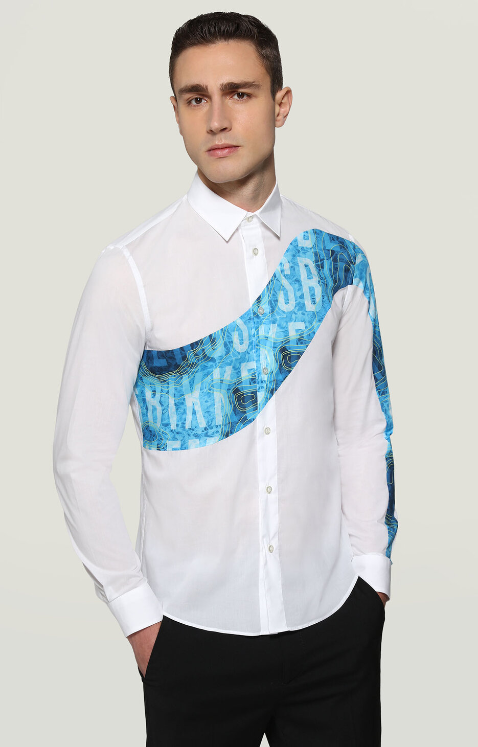 Men's shirt slim fit with print, OPTICAL WHITE Men's shirt slim fit with print, OPTICAL WHITE, hi-res-1