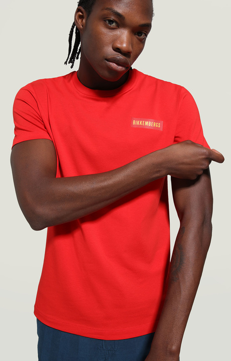 Men's T-shirt with label print, ORANGE, hi-res-1
