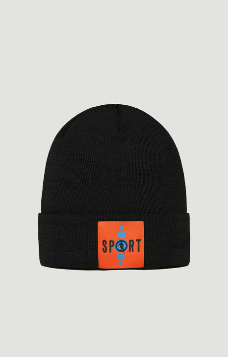 bikkembergs Men's Black beanie hat with cuff and patch