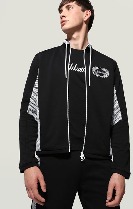 Men's zip sweatshirt cursive logo, BLACK/WHITE Men's zip sweatshirt cursive logo, BLACK/WHITE, hi-res-1
