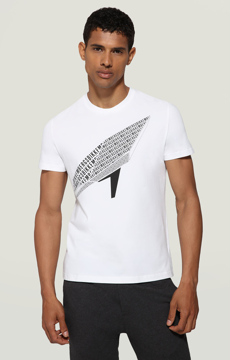 Men's T-shirt with contrast print, OPTICAL WHITE, hi-res-1