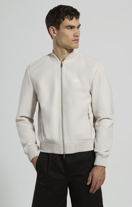 Men's nappa leather bomber jacket, WHITE, hi-res-1