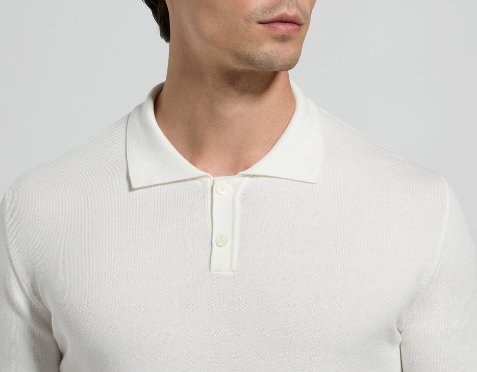 Men's knit polo shirt, MARSHMALLOW, hi-res-1