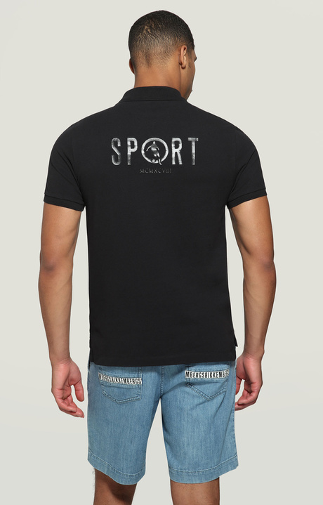 Men's polo shirt with raised print, BLACK Men's polo shirt with raised print, BLACK, hi-res-1