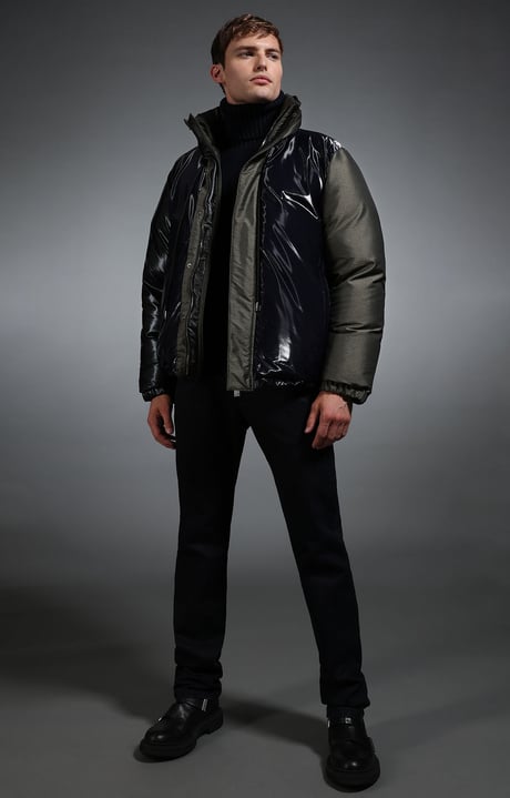 Men's shiny padded jacket, GREEN/NAVY, hi-res-1