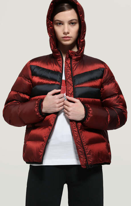 bikkembergs Red Women's puffer jacket with stripes