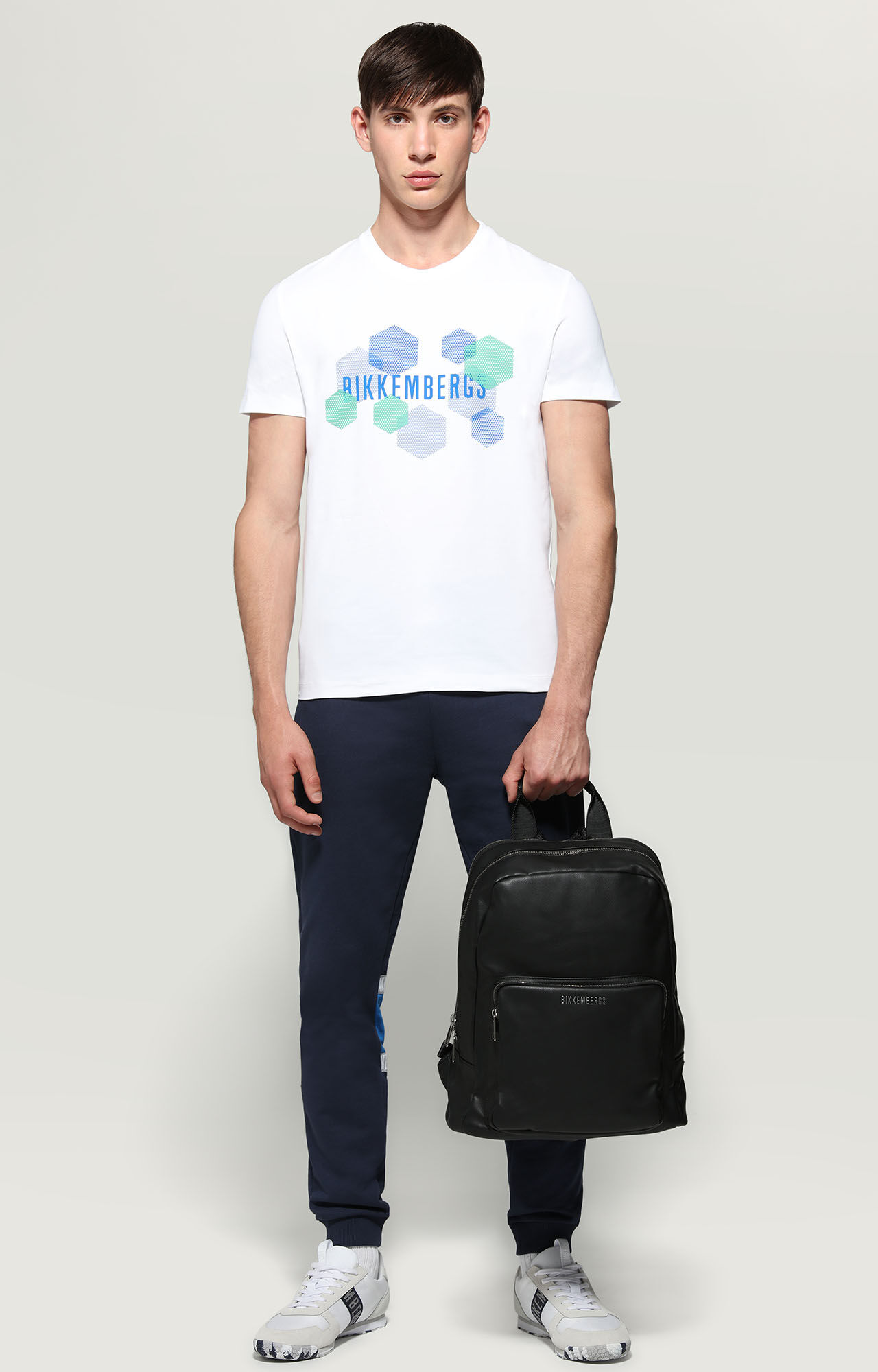 Men's White T-shirt with hexagonal print | Bikkembergs