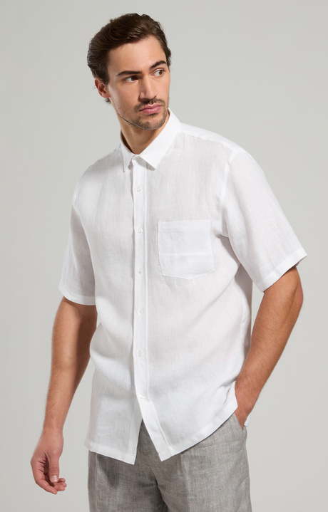 Camicia uomo in lino ricamato, OFF WHITE, hi-res-1