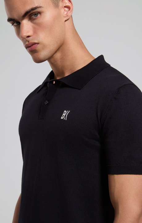 Men's knit polo shirt, BLACK Men's knit polo shirt, BLACK, hi-res-1