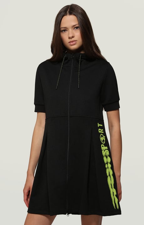 Fleece dress with zip and hood, BLACK Fleece dress with zip and hood, BLACK, hi-res-1