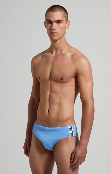 Men's swim briefs - tape on side, BLUE Men's swim briefs - tape on side, BLUE, hi-res-1