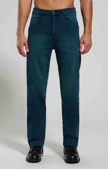 Wide fit men's jeans with laser print, MARINE GREEN, hi-res-1