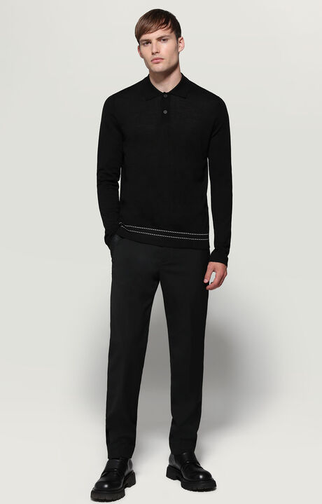 Knit men's polo shirt, BLACK, hi-res-1