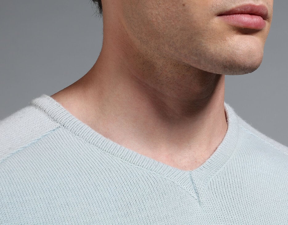 Men's pale blue and navy striped sweater, LIGHT BLUE Men's pale blue and navy striped sweater, LIGHT BLUE, hi-res-1