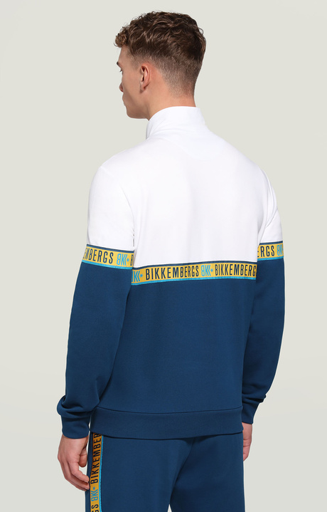 Men's sweatshirt with jacquard tape, WHITE/NAVY, hi-res-1
