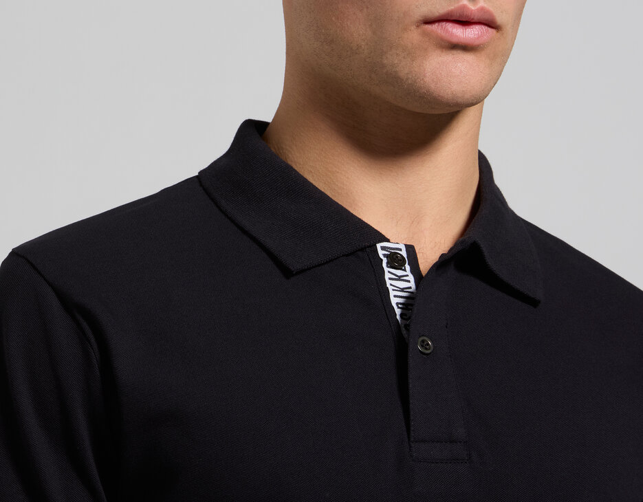 Men's polo with logo tape detail, BLACK, hi-res-1