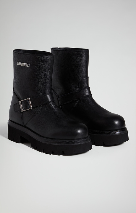 Women's Dress W pebbled leather ankle boots, BLACK, hi-res-1