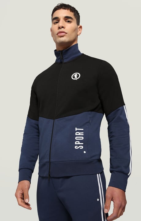 Men's jacket with asymmetrical zipper, NAVY/BLACK Men's jacket with asymmetrical zipper, NAVY/BLACK, hi-res-1