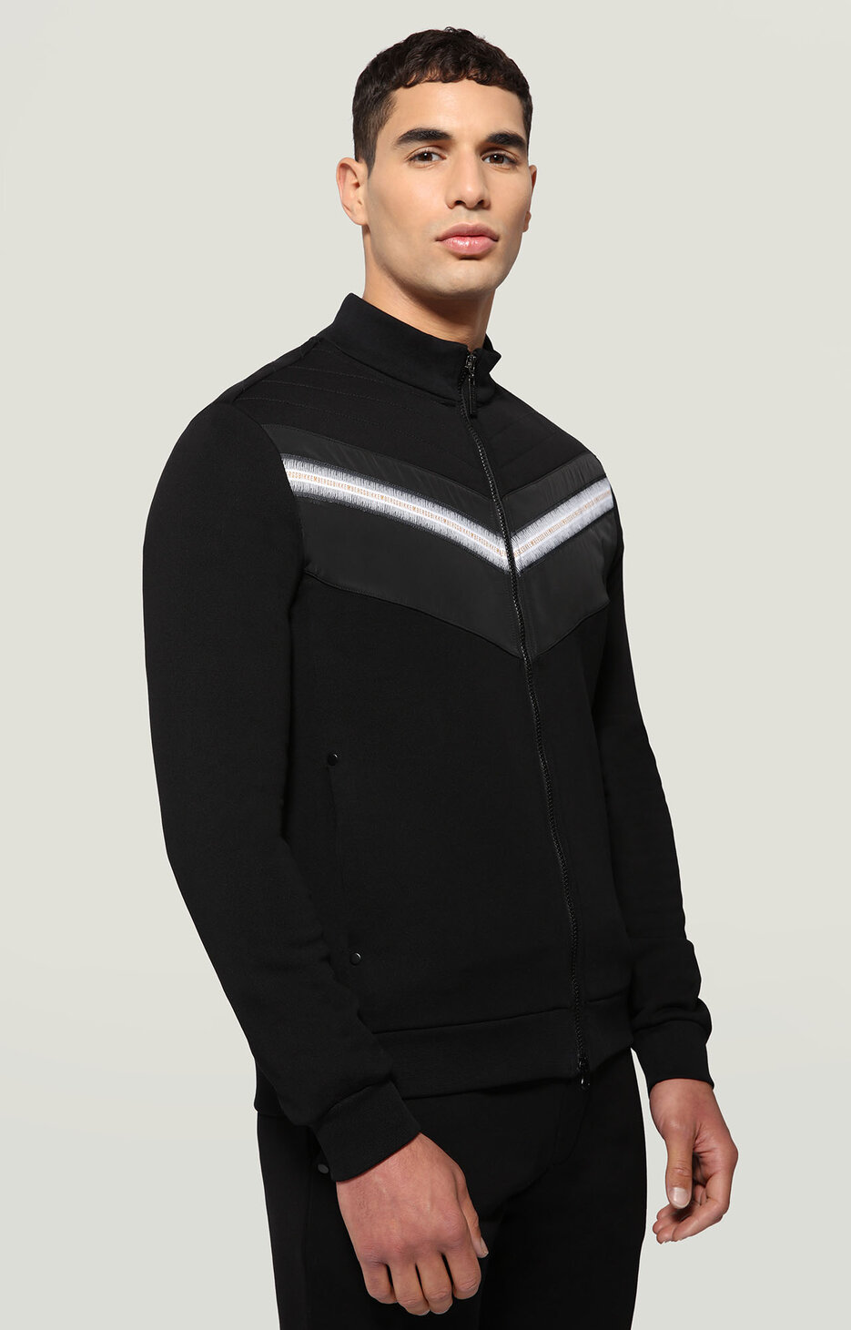 Men's fleece jacket with nylon inserts, BLACK Men's fleece jacket with nylon inserts, BLACK, hi-res-1