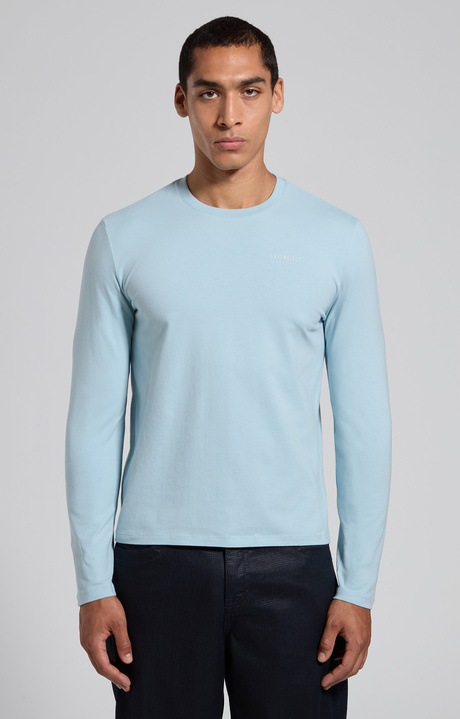 Men's light blue slim fit stretch jersey T-shirt, STERLING BLUE, hi-res-1