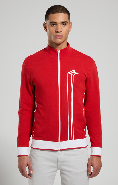 Men's sweatshirt with contrast bands, POMPEIAN RED, hi-res-1