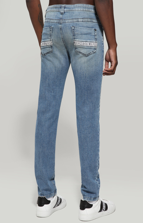 Jeans uomo in lino/cotone slim fit, BLUE DENIM, hi-res-1