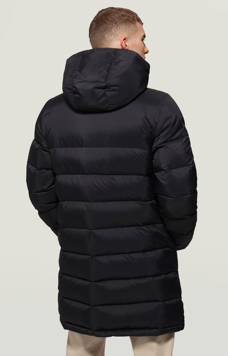 Men's long puffer jacket with stripes , BLACK/BUNGEE CORD, hi-res-1
